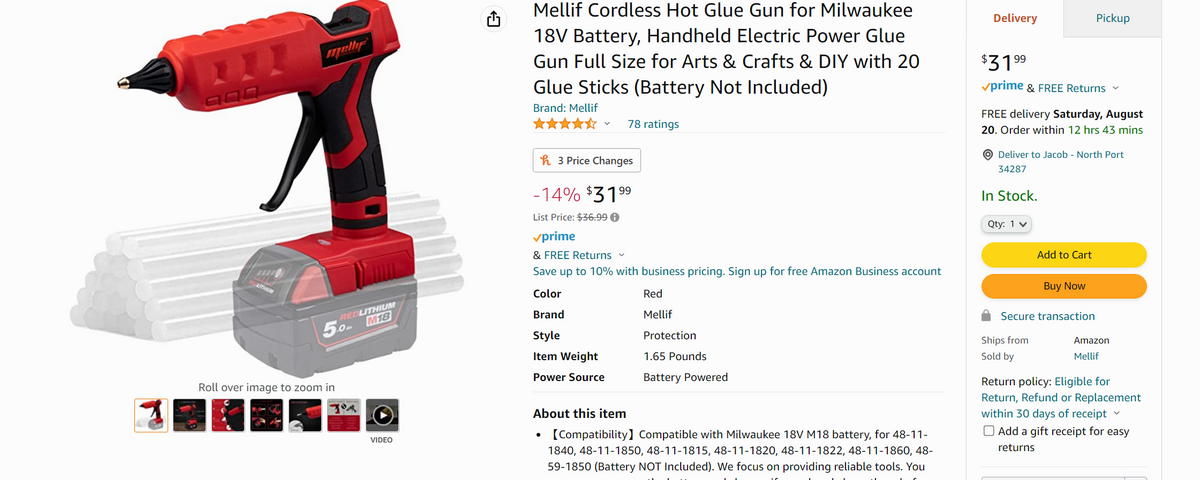 Mellif Cordless Hot Glue Gun for Milwaukee 18V Battery Handheld Electric  Power